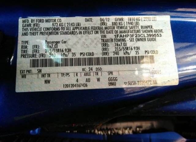 Photo 8 VIN: 1FAHP3F23CL399553 - FORD FOCUS 