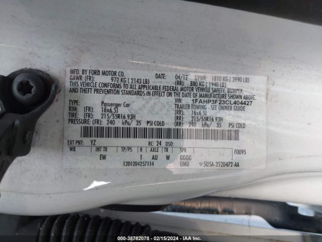 Photo 8 VIN: 1FAHP3F23CL404427 - FORD FOCUS 