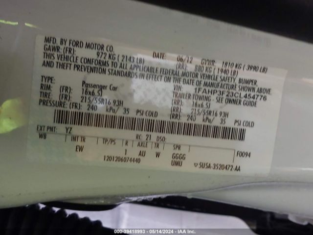 Photo 8 VIN: 1FAHP3F23CL454776 - FORD FOCUS 