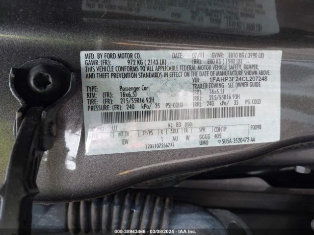 Photo 8 VIN: 1FAHP3F24CL207248 - FORD FOCUS 