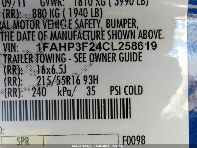 Photo 8 VIN: 1FAHP3F24CL258619 - FORD FOCUS 