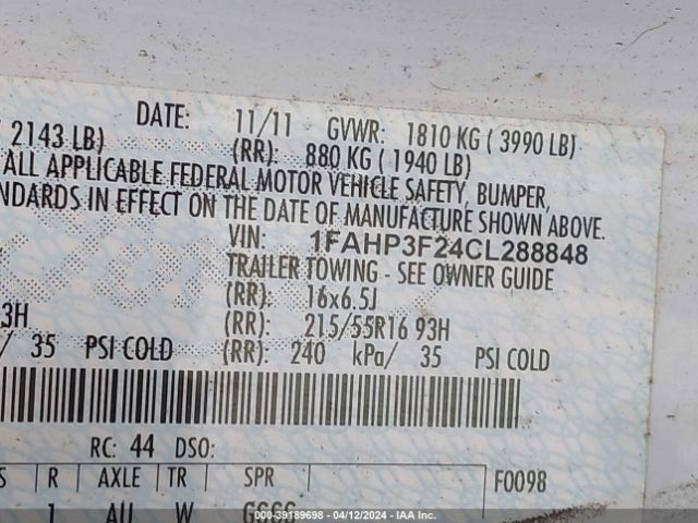 Photo 8 VIN: 1FAHP3F24CL288848 - FORD FOCUS 