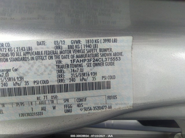 Photo 8 VIN: 1FAHP3F24CL375553 - FORD FOCUS 