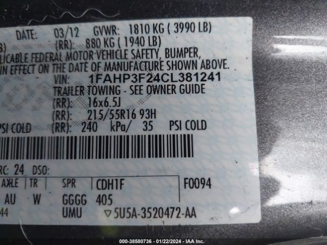 Photo 8 VIN: 1FAHP3F24CL381241 - FORD FOCUS 