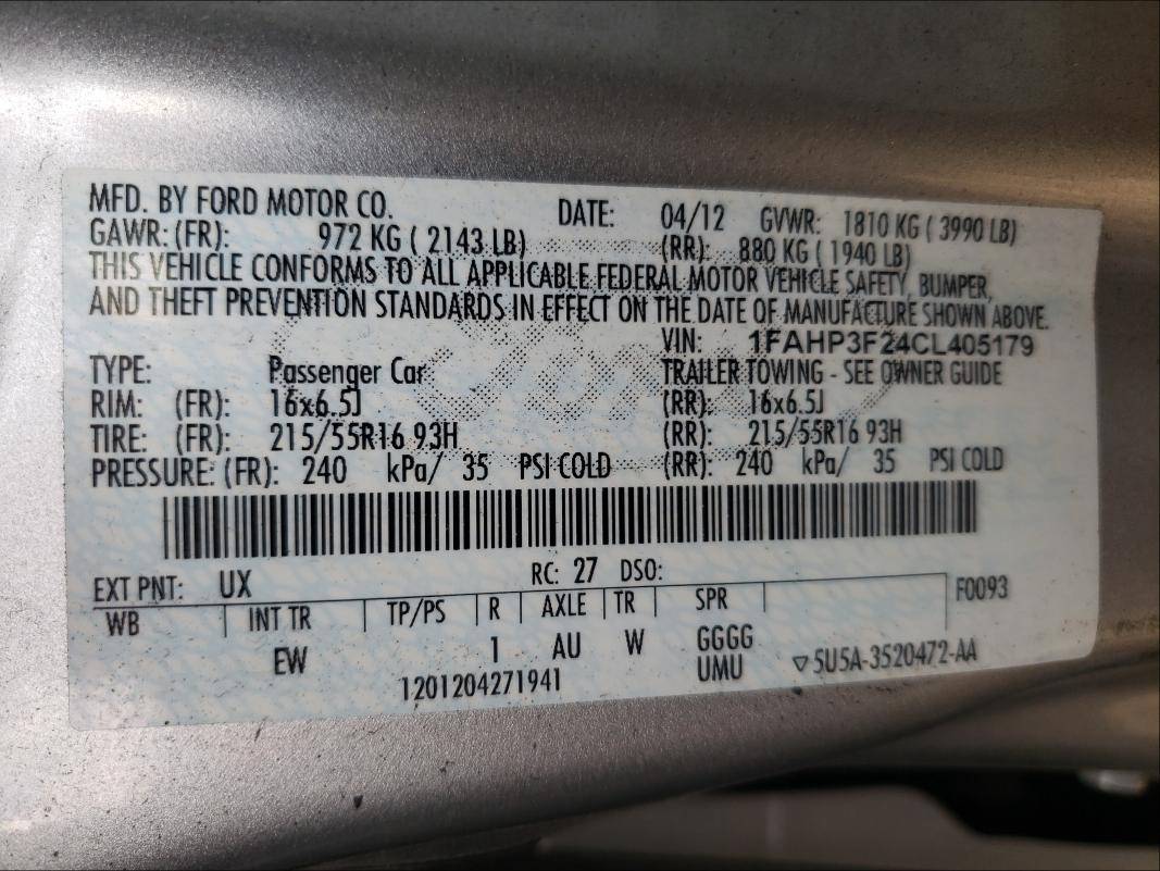 Photo 9 VIN: 1FAHP3F24CL405179 - FORD FOCUS SE 