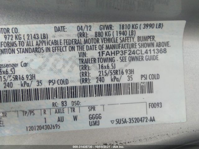 Photo 8 VIN: 1FAHP3F24CL411368 - FORD FOCUS 