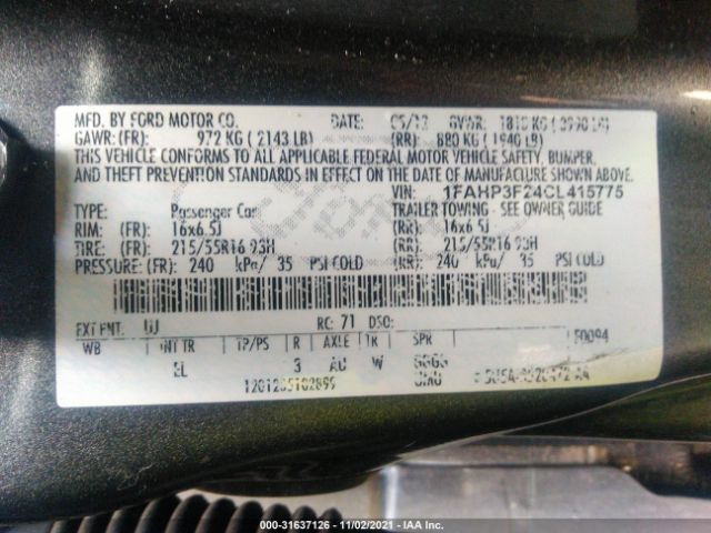 Photo 8 VIN: 1FAHP3F24CL415775 - FORD FOCUS 