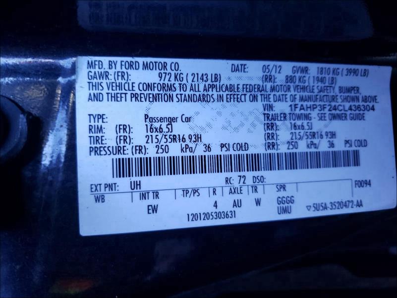 Photo 9 VIN: 1FAHP3F24CL436304 - FORD FOCUS 