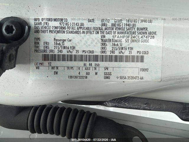 Photo 8 VIN: 1FAHP3F24CL474728 - FORD FOCUS 