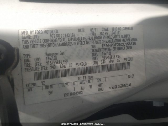 Photo 8 VIN: 1FAHP3F25CL156326 - FORD FOCUS 