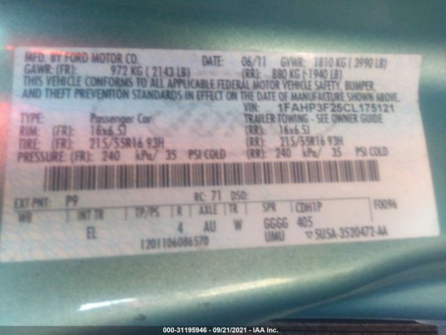 Photo 8 VIN: 1FAHP3F25CL175121 - FORD FOCUS 