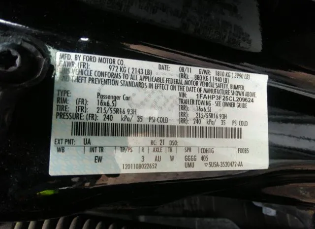 Photo 8 VIN: 1FAHP3F25CL209624 - FORD FOCUS 