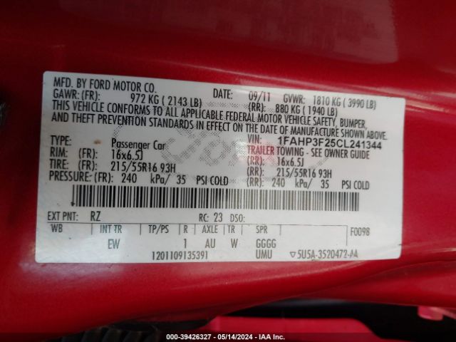 Photo 8 VIN: 1FAHP3F25CL241344 - FORD FOCUS 