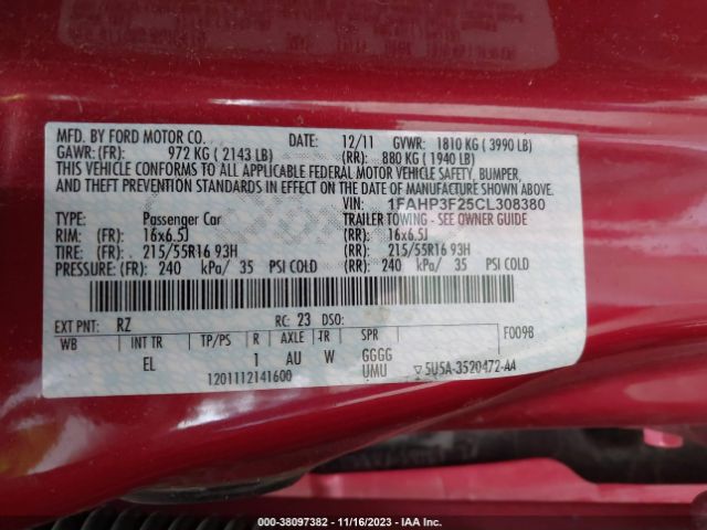 Photo 8 VIN: 1FAHP3F25CL308380 - FORD FOCUS 