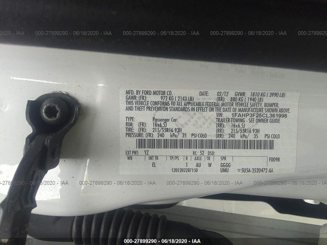 Photo 8 VIN: 1FAHP3F25CL361998 - FORD FOCUS 