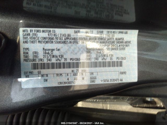 Photo 8 VIN: 1FAHP3F25CL410181 - FORD FOCUS 