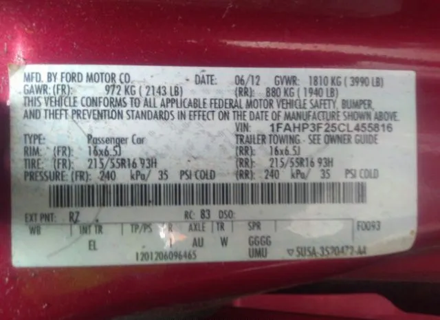 Photo 8 VIN: 1FAHP3F25CL455816 - FORD FOCUS 