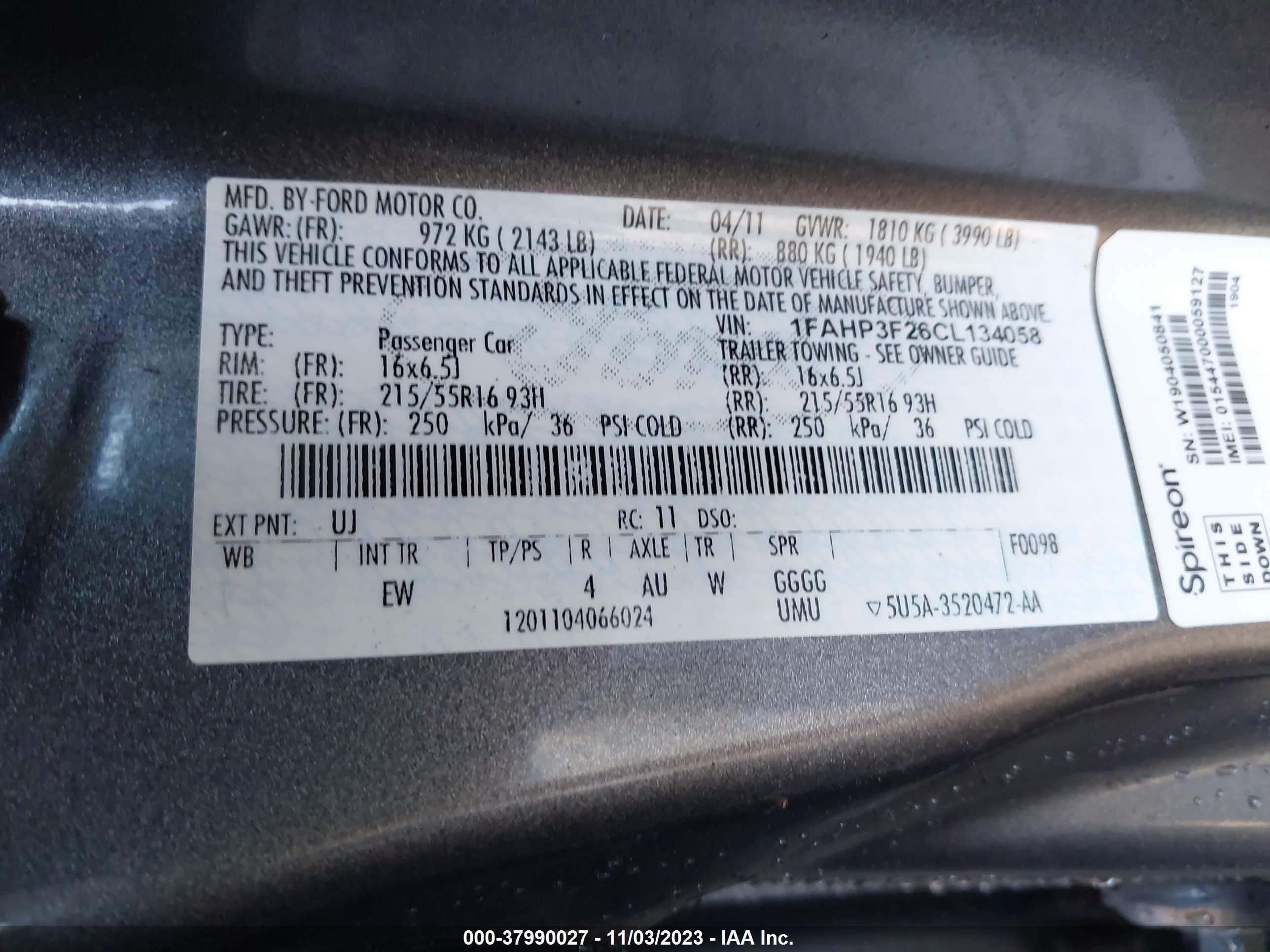 Photo 8 VIN: 1FAHP3F26CL134058 - FORD FOCUS 