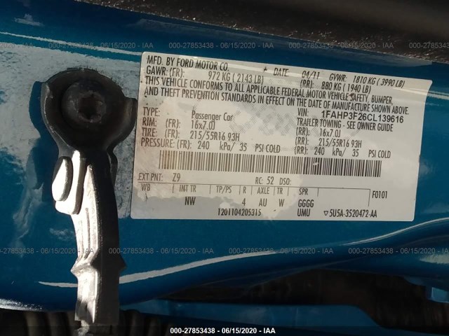 Photo 8 VIN: 1FAHP3F26CL139616 - FORD FOCUS 