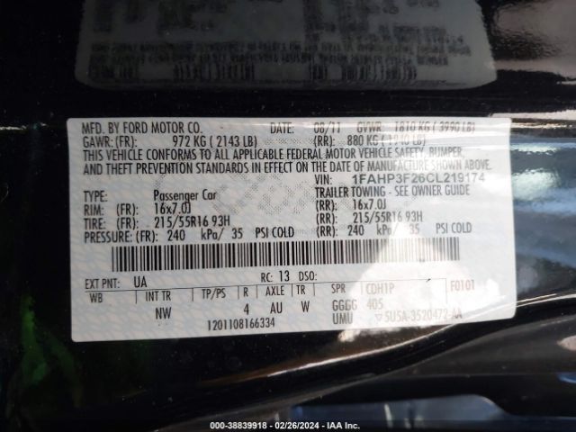 Photo 8 VIN: 1FAHP3F26CL219174 - FORD FOCUS 