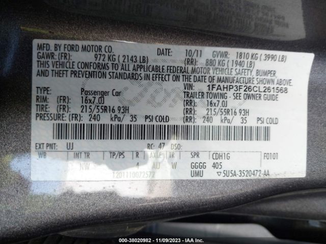 Photo 8 VIN: 1FAHP3F26CL261568 - FORD FOCUS 