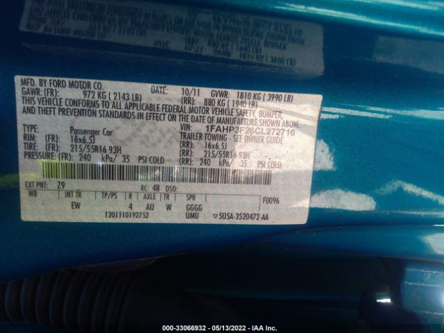 Photo 8 VIN: 1FAHP3F26CL272716 - FORD FOCUS 