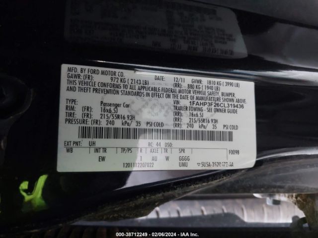 Photo 8 VIN: 1FAHP3F26CL319436 - FORD FOCUS 