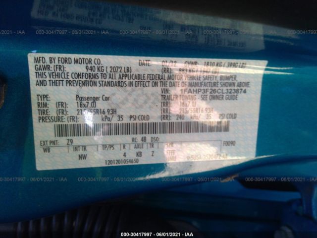 Photo 8 VIN: 1FAHP3F26CL323874 - FORD FOCUS 