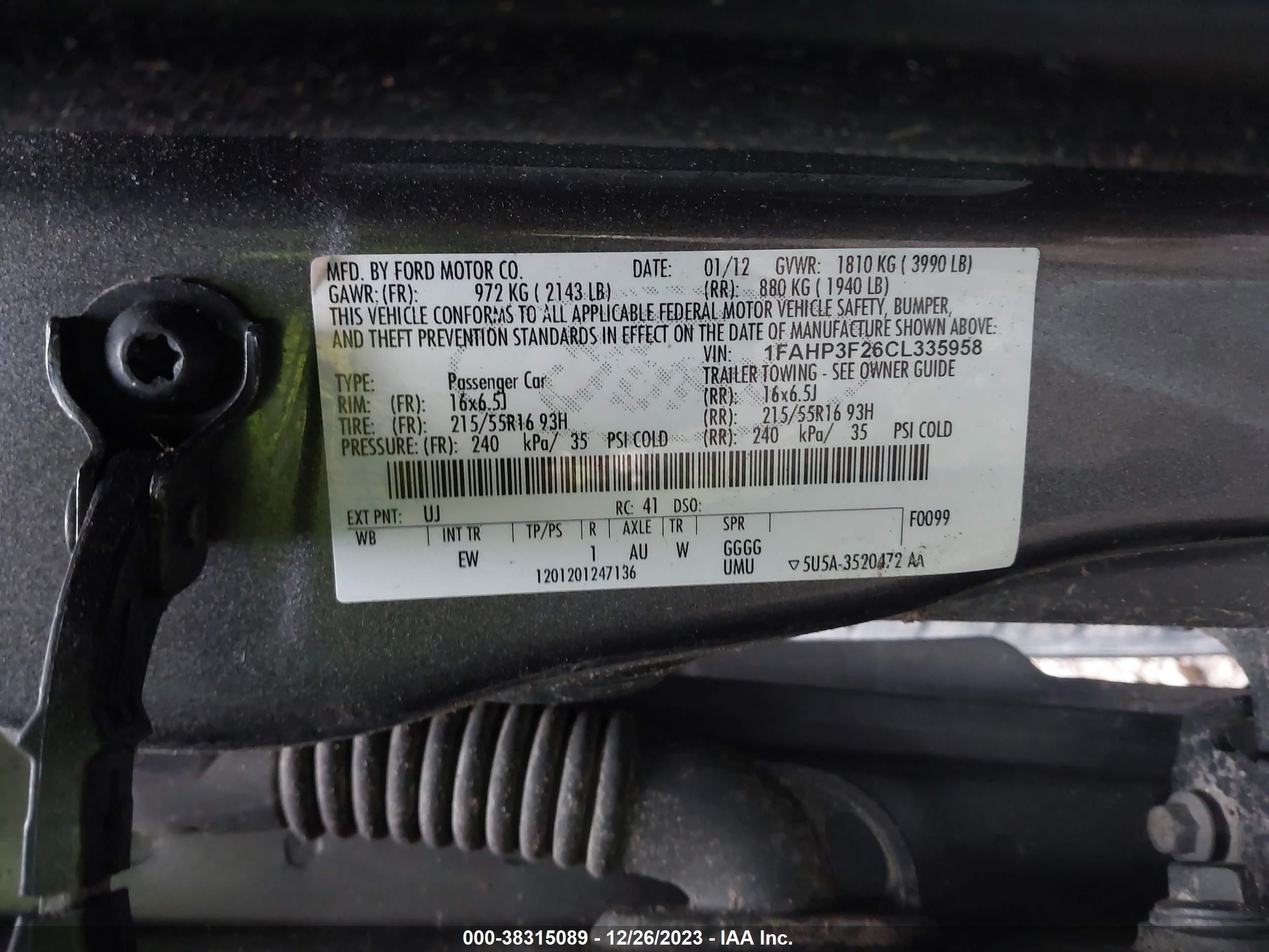 Photo 8 VIN: 1FAHP3F26CL335958 - FORD FOCUS 