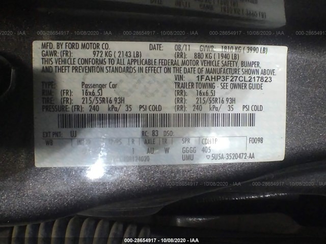 Photo 8 VIN: 1FAHP3F27CL217823 - FORD FOCUS 