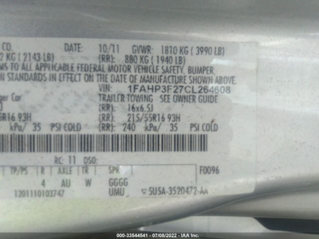 Photo 8 VIN: 1FAHP3F27CL264608 - FORD FOCUS 