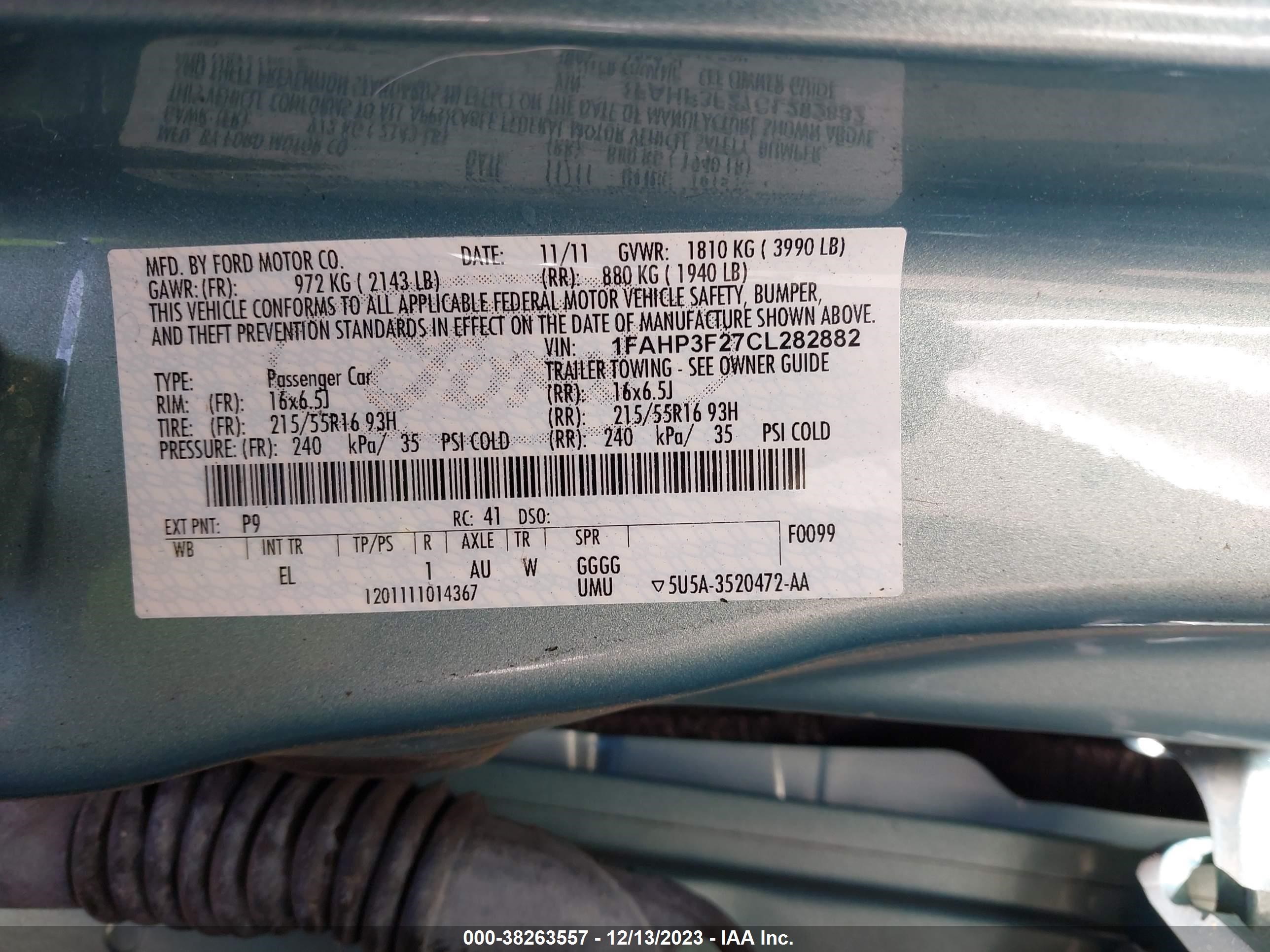 Photo 8 VIN: 1FAHP3F27CL282882 - FORD FOCUS 