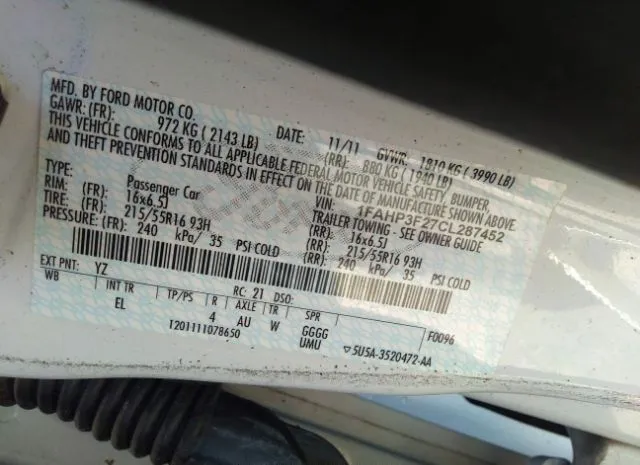 Photo 8 VIN: 1FAHP3F27CL287452 - FORD FOCUS 