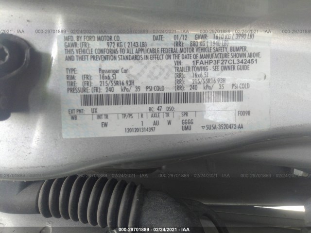 Photo 8 VIN: 1FAHP3F27CL342451 - FORD FOCUS 