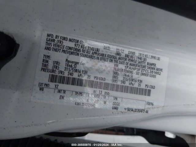 Photo 8 VIN: 1FAHP3F27CL351652 - FORD FOCUS 