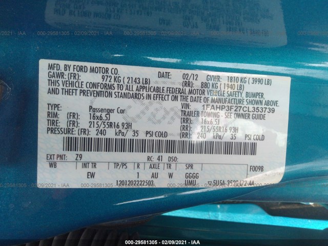 Photo 8 VIN: 1FAHP3F27CL353739 - FORD FOCUS 