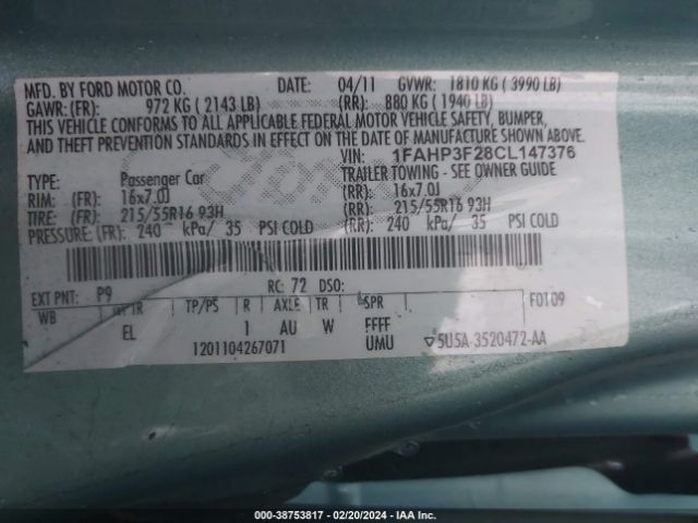 Photo 8 VIN: 1FAHP3F28CL147376 - FORD FOCUS 