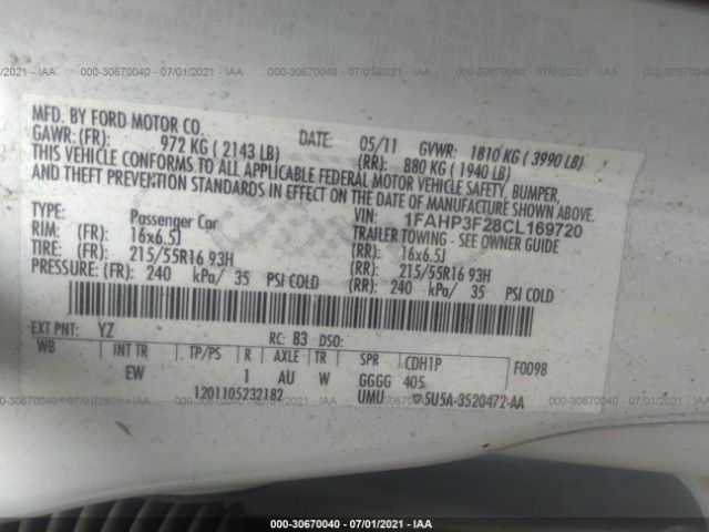 Photo 8 VIN: 1FAHP3F28CL169720 - FORD FOCUS 