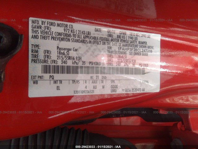 Photo 8 VIN: 1FAHP3F28CL247316 - FORD FOCUS 