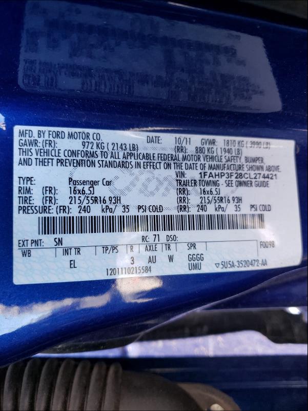 Photo 9 VIN: 1FAHP3F28CL274421 - FORD FOCUS SE 