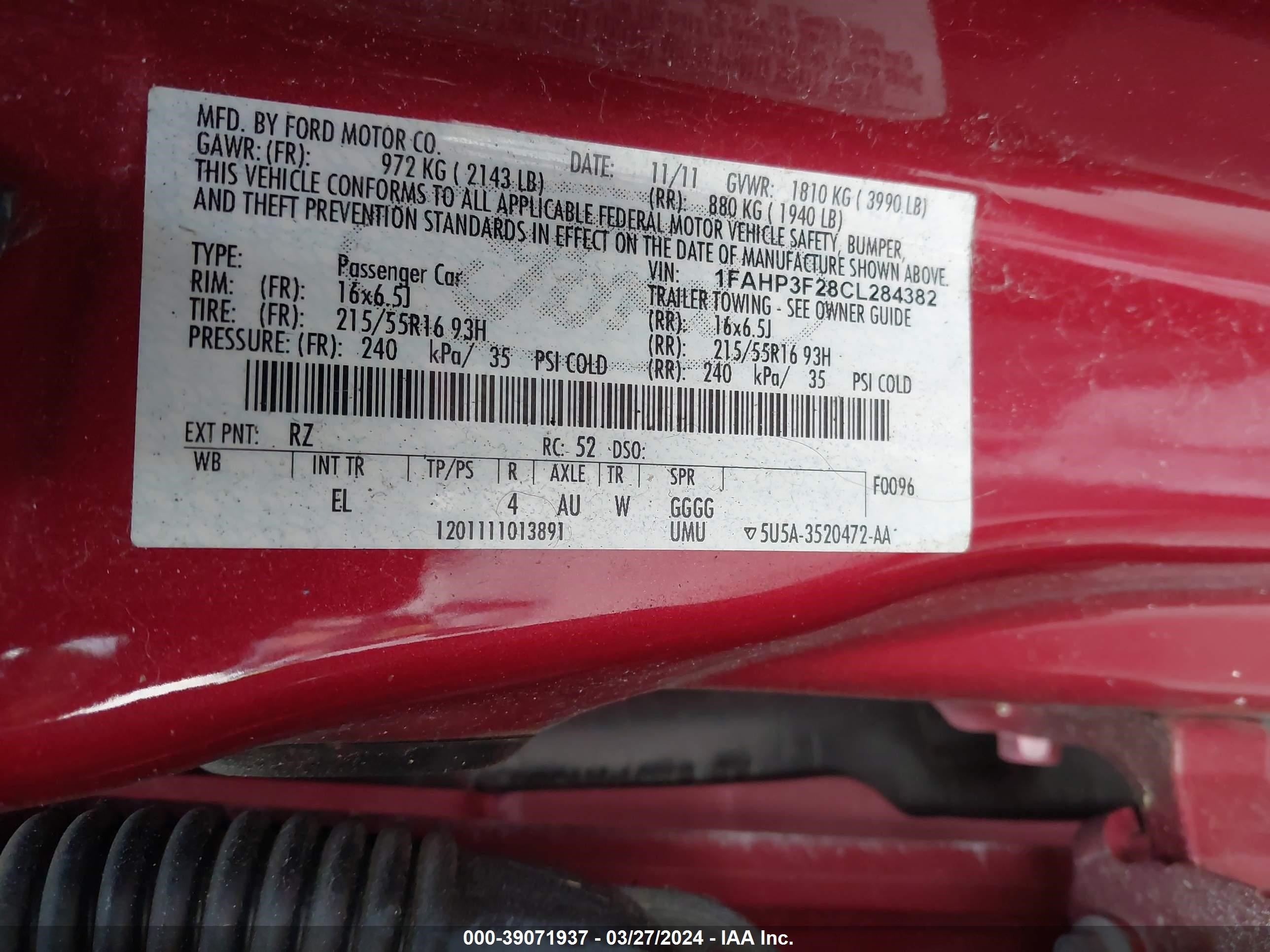 Photo 8 VIN: 1FAHP3F28CL284382 - FORD FOCUS 