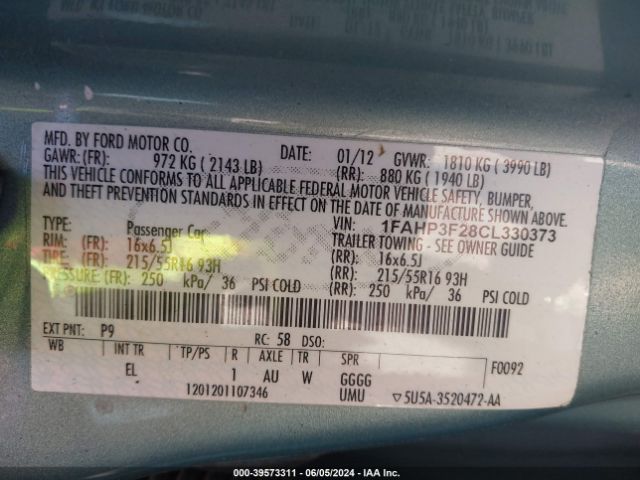 Photo 8 VIN: 1FAHP3F28CL330373 - FORD FOCUS 