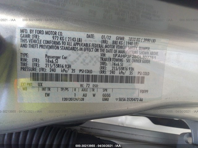 Photo 8 VIN: 1FAHP3F28CL337761 - FORD FOCUS 