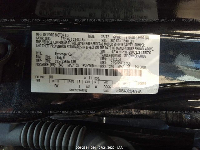 Photo 8 VIN: 1FAHP3F28CL345570 - FORD FOCUS 