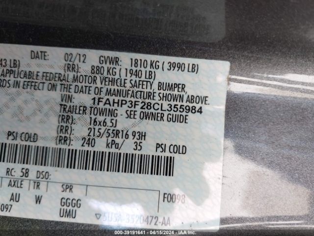 Photo 8 VIN: 1FAHP3F28CL355984 - FORD FOCUS 