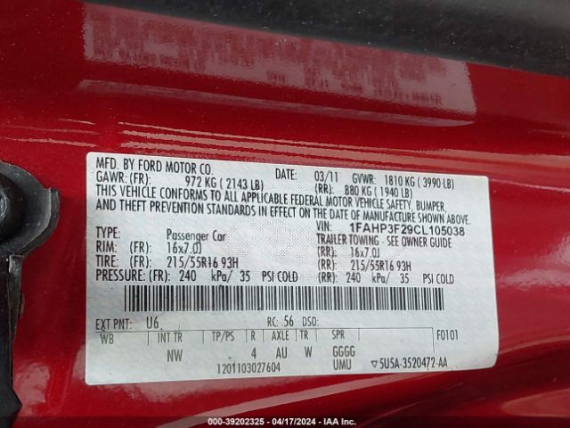 Photo 8 VIN: 1FAHP3F29CL105038 - FORD FOCUS 