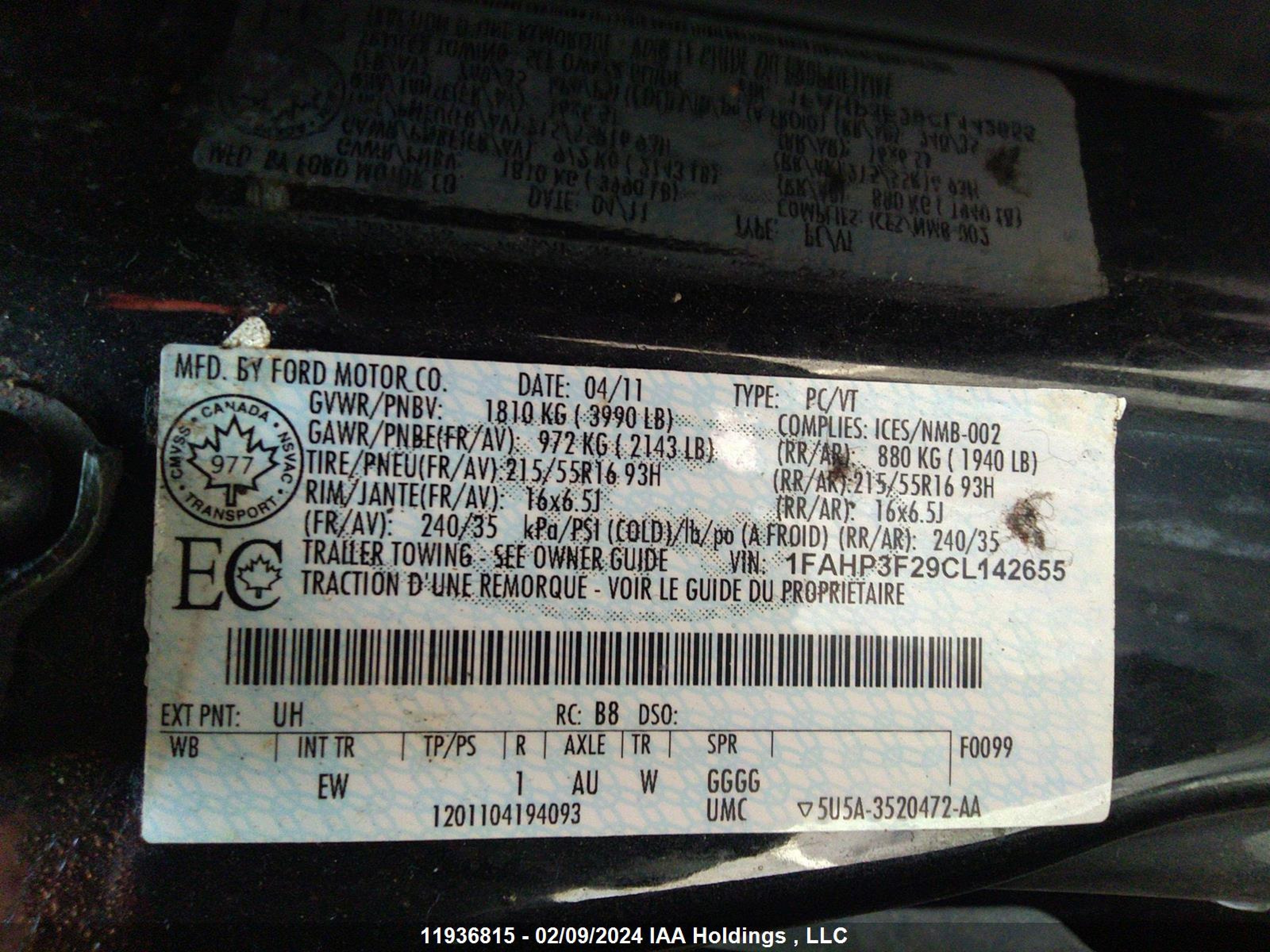 Photo 8 VIN: 1FAHP3F29CL142655 - FORD FOCUS 