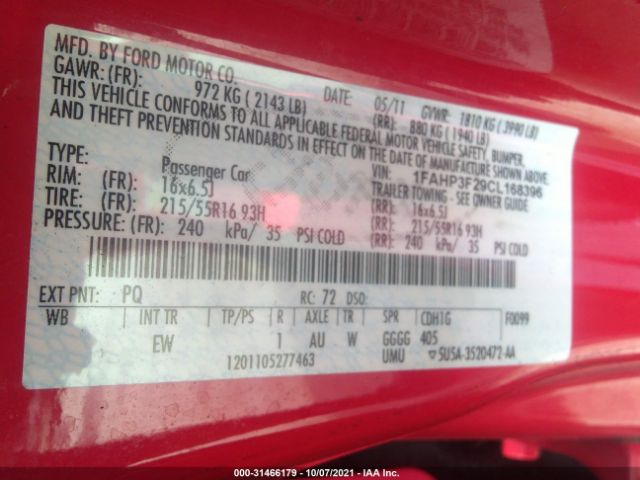 Photo 8 VIN: 1FAHP3F29CL168396 - FORD FOCUS 