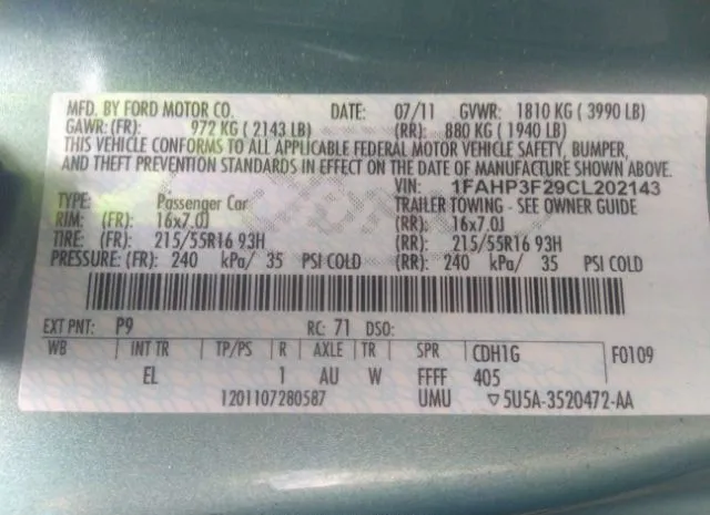 Photo 8 VIN: 1FAHP3F29CL202143 - FORD FOCUS 