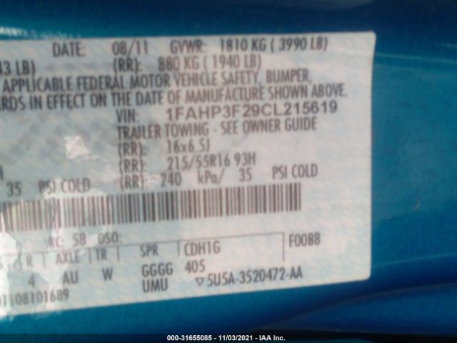 Photo 8 VIN: 1FAHP3F29CL215619 - FORD FOCUS 